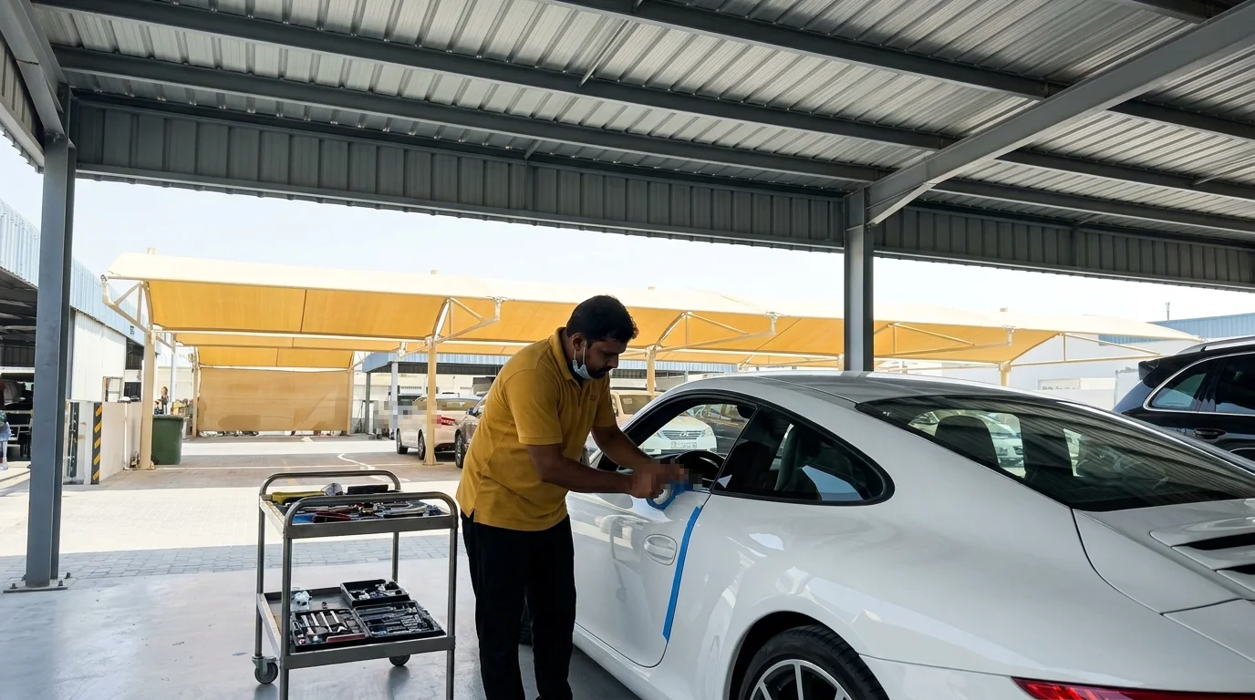 Active Auto paint and bodywork repair at the Al Quoz workshop in Dubai